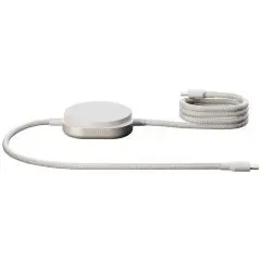 Câble de charge personnalisé Zens Pro 2 blanc au fini tressé avec palet de recharge sans fil Qi2 en aluminium