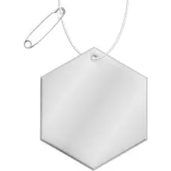 Réfléchissant personnalisé hexagonal en PVC blanc argenté, œillet en pointe, cordon blanc et épingle de sûreté