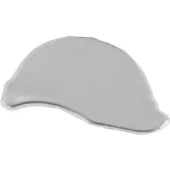 Autocollant réfléchissant personnalisable en forme de casque à visière, finition gris argenté, vu de profil
