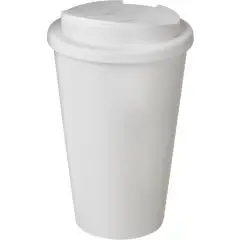 Gobelet à café personnalisé blanc mat à double paroi avec couvercle anti-éclaboussures assorti, vue plongeante