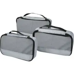 Lot de 3 cubes de rangement personnalisés gris en matière recyclée GRS avec dessus en filet et poignées noires