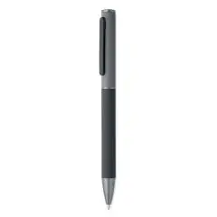 Stylo métal personnalisé FILLAN noir caoutchouté à mécanisme twist, clip assorti et embout gris métallisé
