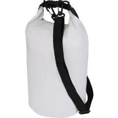 Sac imperméable personnalisé 5 L blanc en ripstop recyclé avec rabat enroulé et longue bandoulière noire