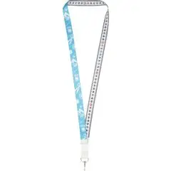 Lanyard recyclé personnalisé Isla bleu clair sublimé au recto avec verso mètre ruban et crochet métal