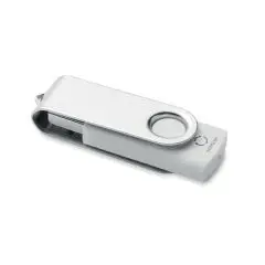 Clé USB personnalisée 16 Go blanche en ABS recyclé avec capot métallique rotatif, vue de trois quarts