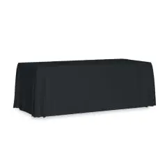 Nappe personnalisée noire en polyester 280 x 210 cm couvrant une table rectangulaire de salon