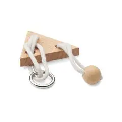 Casse-tête personnalisé en bois de hêtre triangulaire avec cordon blanc, anneau métallique et perle en bois