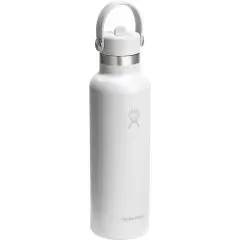 Gourde isotherme Hydro Flask 621 ml blanche avec bouchon paille Flex Straw à anse de transport