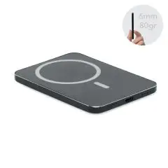 Powerbank magnétique personnalisé SLIMVOLT noir anthracite extra-plat en aluminium recyclé avec port USB-C