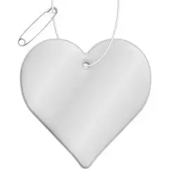 Cœur réfléchissant personnalisable blanc en PVC RFX H-16 avec cordon blanc et épingle de sûreté