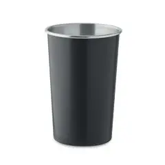 Gobelet inox personnalisé noir de 350 ml en acier recyclé avec bord argenté poli, vue de face