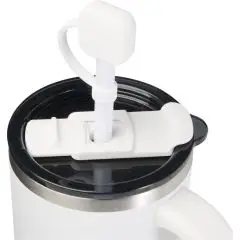 Capuchon personnalisé SIP blanc en silicone alimentaire fixé sur paille avec système d'étanchéité hermétique anti-contamination