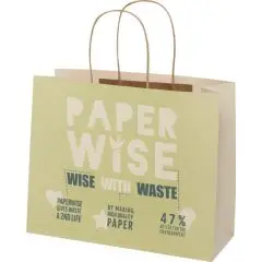 Sac en papier personnalisé en déchets agricoles blanc cassé avec poignées torsadées marron et logo imprimé