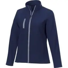 Veste softshell femme recyclée Orion bleu marine coupe ajustée avec col montant et poche poitrine zippée
