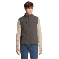 Bodywarmer softshell matelassé unisexe anthracite porté, col montant doublé polaire et poche poitrine zippée
