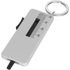 Porte-clés auto personnalisé ROVE blanc avec jauge d'usure de pneus graduée, curseur noir et anneau métallique