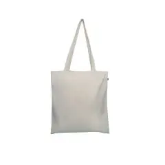 Tote bag en coton bio écru made in France vu de face, deux longues anses et petite étiquette sur le côté