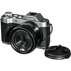 Appareil photo personnalisé Prixton Nomad DC950 noir et argent au style rétro avec cache objectif sur cordon