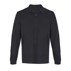 Polo manches longues personnalisé PACIFIC LSL bleu marine présenté à plat, col en côte et patte à deux boutons