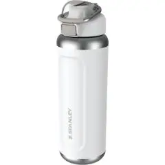 Bouteille isotherme Stanley Classic Wellspring blanche en inox recyclé, bague acier brossé et fermoir métal
