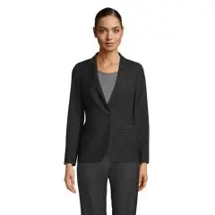 Veste de tailleur femme personnalisée noire MARIUS WOMEN portée de face, coupe cintrée un bouton et poches à rabat