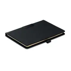 Conférencier A5 personnalisé noir PROFILE5 fermé, couverture en polyamide et PU avec tranche de bloc-notes crème