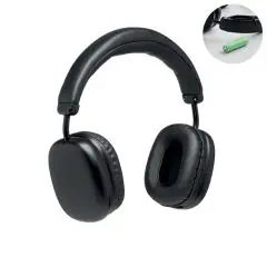 Casque audio personnalisé SYNC noir à coussinets rembourrés, avec en médaillon sa batterie remplaçable