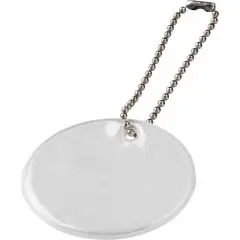 Rond réfléchissant personnalisé blanc en petit format suspendu à une chaînette à billes métallique