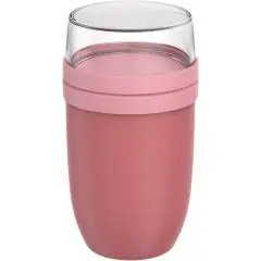 Lunch box personnalisée Mepal Ellipse rose avec compartiment supérieur transparent, vue de face sur fond blanc