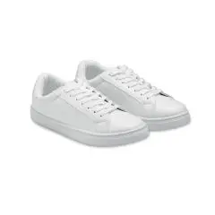 Paire de baskets personnalisables en PU blanc taille 37 BLANCOS, vue trois quarts avec lacets polyester
