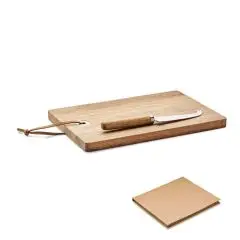 Planche à fromage personnalisée en bois d'acacia avec cordon brun, couteau à manche en bois et coffret en carton