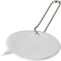 Attache réfléchissante personnalisée blanche en forme de bulle de dialogue avec chaînette à billes et crochet