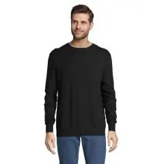 Pull col rond personnalisé STUART MEN noir en maille fine porté par un homme avec jean, vue de face