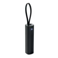 Batterie externe POWERTUBE noire en aluminium recyclé avec câble USB-C intégré en boucle et écran de charge