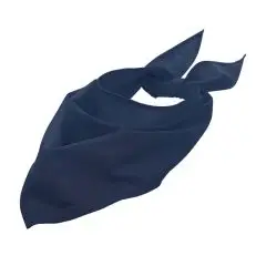Bandana personnalisé bleu marine en polycoton plié en triangle et noué, carré de 51 x 51 cm pour textile publicitaire