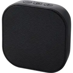 Haut-parleur Bluetooth personnalisé Stark 2.0 noir, grille perforée et touches de volume, en plastique recyclé