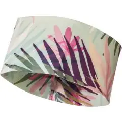 Bandeau sport personnalisé IVY blanc imprimé en sublimation de feuilles tropicales roses, violettes et vertes