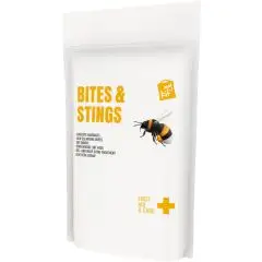 Kit premiers secours MyKit piqûres et morsures en pochette papier blanche, abeille illustrée et titres jaunes
