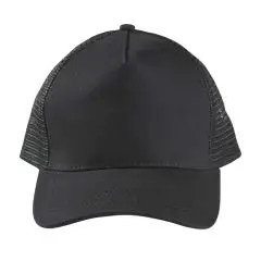 Casquette trucker personnalisée BLINK noire, devant en coton brossé et filet mesh, vue de trois quarts