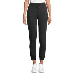 Pantalon de jogging femme publicitaire JET WOMEN noir en french terry, cordon et bords côtes