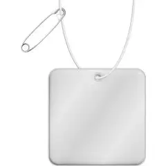 Attache réfléchissante personnalisée carrée blanche en PVC avec cordon blanc et épingle de sûreté