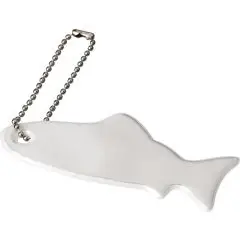 Requin réfléchissant personnalisable blanc avec chaînette à billes métallique, vue de trois quarts