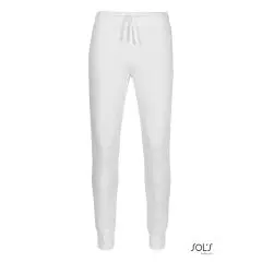 Jogging femme personnalisé JAKE WOMEN blanc coupe slim, cordon à la taille et chevilles en bord côte