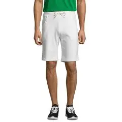 Short molleton personnalisé JUNE blanc pour homme, taille élastiquée à cordon et poches latérales, vue de face