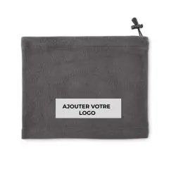 Bonnet polaire personnalisable BLIZZARD RPET noir avec cordon de serrage et utilisation cache-cou démonstrative