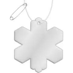 Attache réfléchissante flocon de neige en PVC blanc à six branches avec cordon et épingle, goodies d'hiver personnalisé
