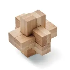 Casse-tête bambou personnalisé en nœud 3D de bâtonnets imbriqués à section carrée, bois clair aux fibres visibles