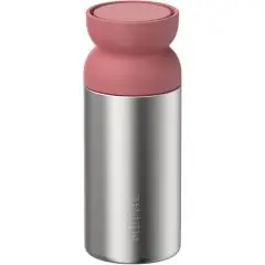 Mug isotherme personnalisé Mepal Ellipse 350 ml en inox brossé avec couvercle rose aux courbes en sablier