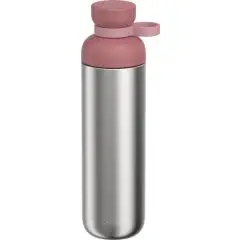 Grande gourde inox publicitaire Mepal Vita 900 ml en acier brossé avec bouchon rose et boucle de transport