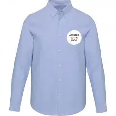 Chemise oxford blanche homme détail col boutonné button-down coton BCI premium personnalisation broderie logo tissu grain texturé qualité supérieure